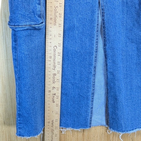 Scoop Midi Skirt Womens‎ 4 Blue Denim Cargo Slit Frayed Streetwear Y2K Skater - Picture 7 of 8
